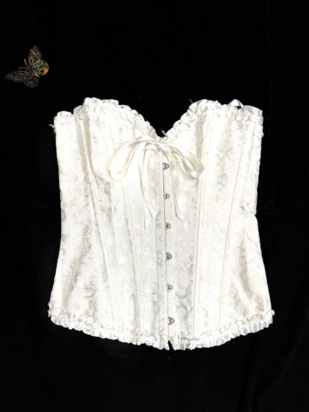 Baroque Print Frill Trim Longline Corset